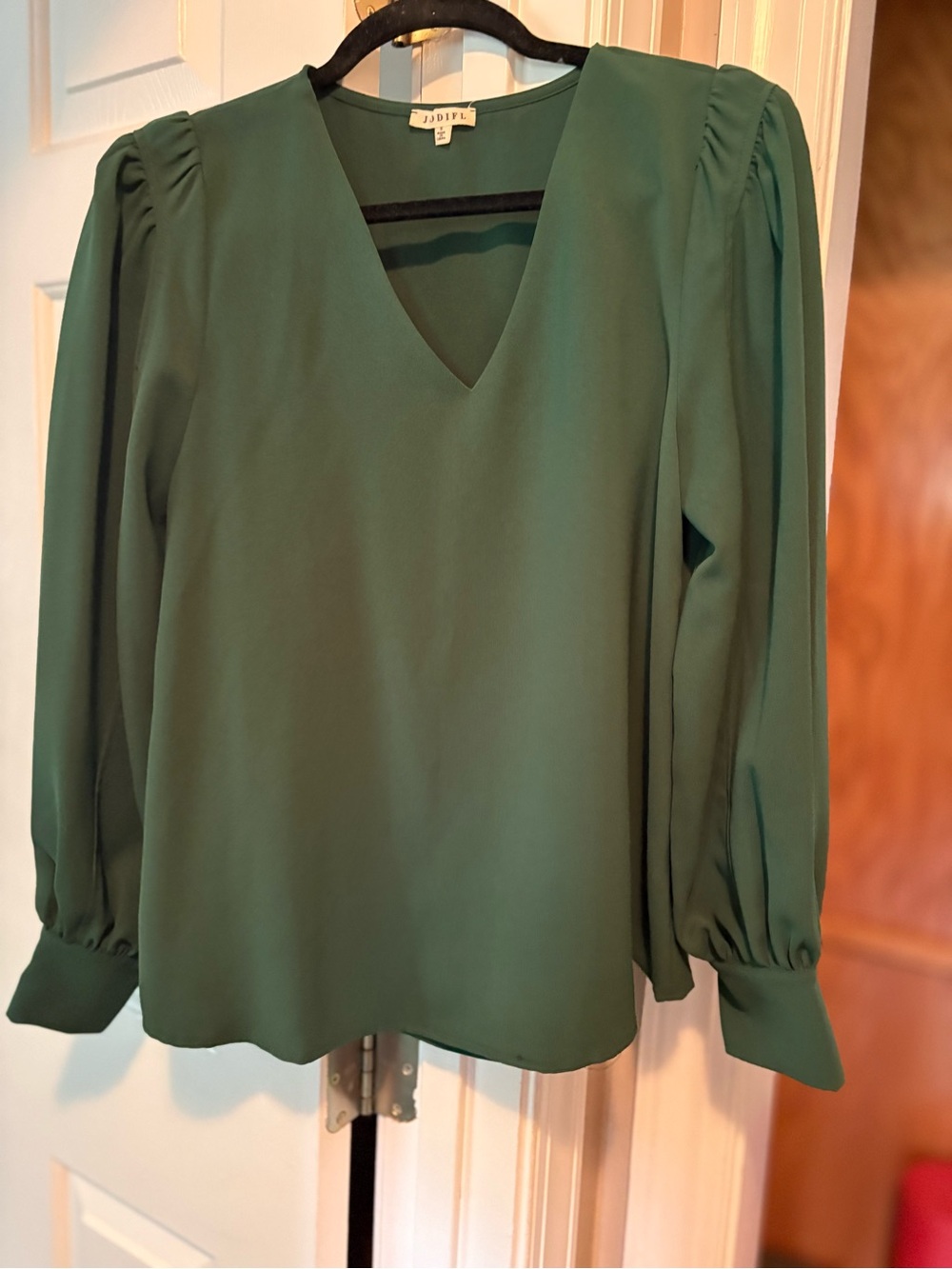 JODIFL Forest Green V-Neck Long Sleeve Blouse